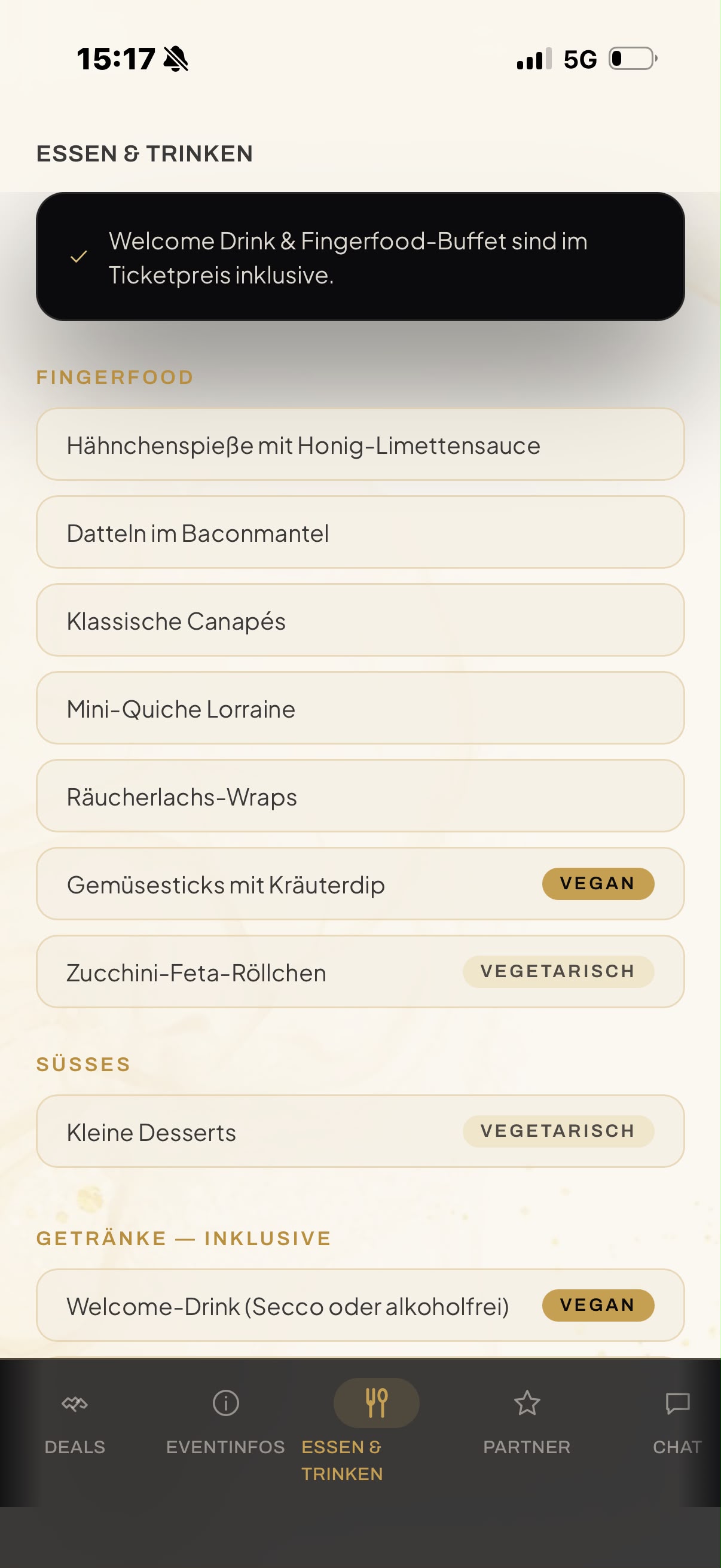 Übersicht zu Essen und Getränken in der IR-App