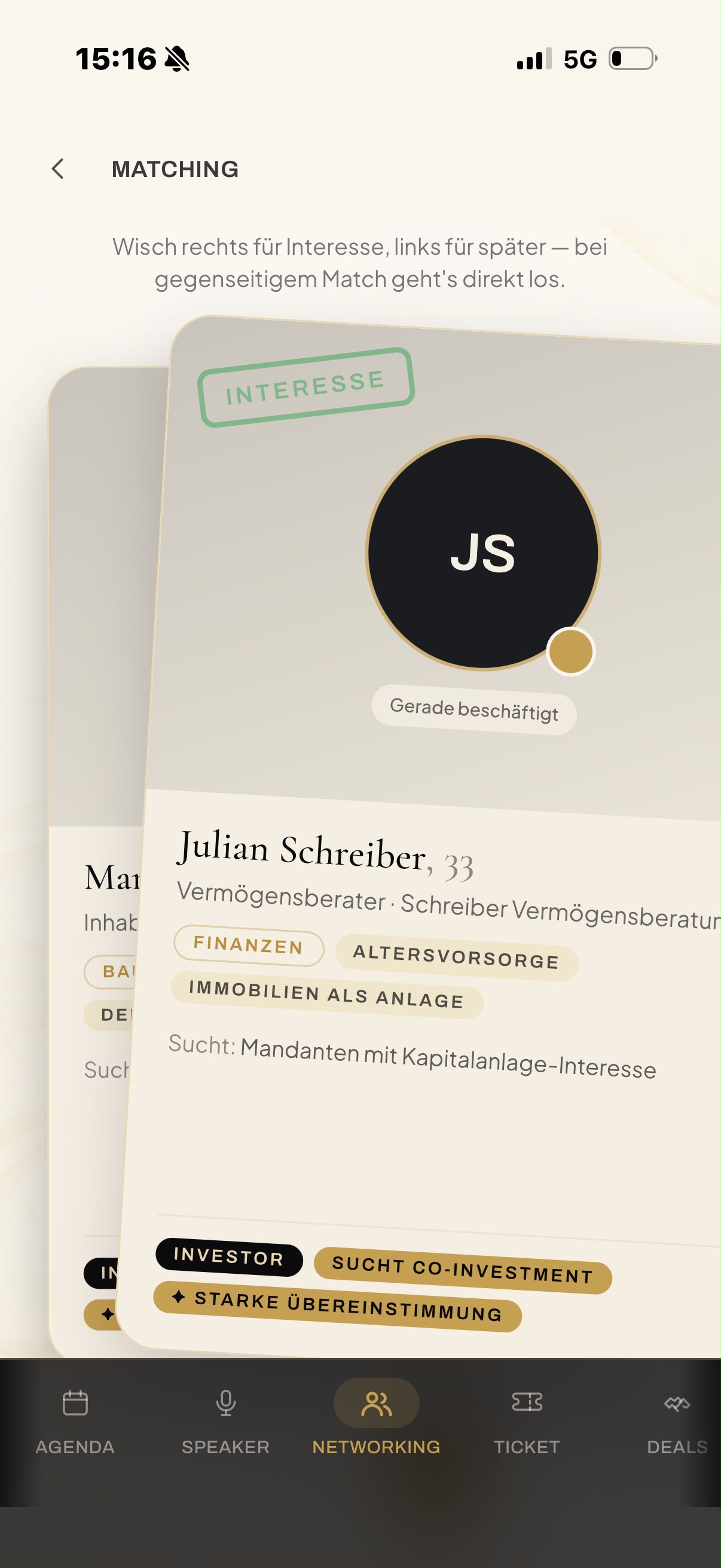 Matchingfunktion der IR-App für passende Immobilienkontakte