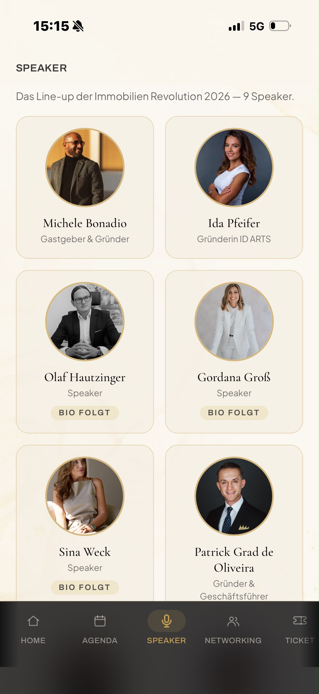 Speakerübersicht der IR-App mit dem bestätigten Line-up
